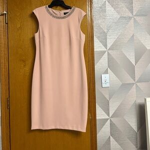 T Tahari Blush Pink Embellished Midi Dress